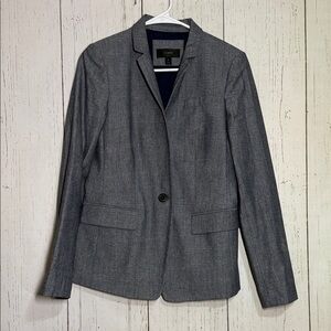 J. Crew Blue Grey 100% Cotton Preppy One Button Blazer Jacket Size 4